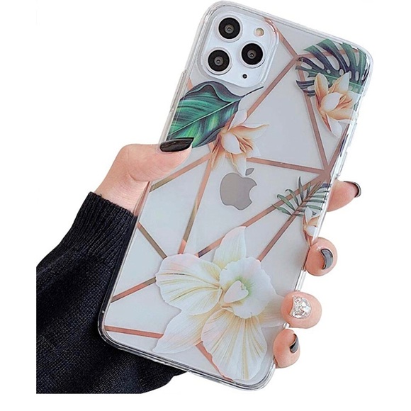 ooooops Green Leaves White Brown Floral w/ Golden Lines iPhone 11 Pro Max Case - Picture 1 of 14